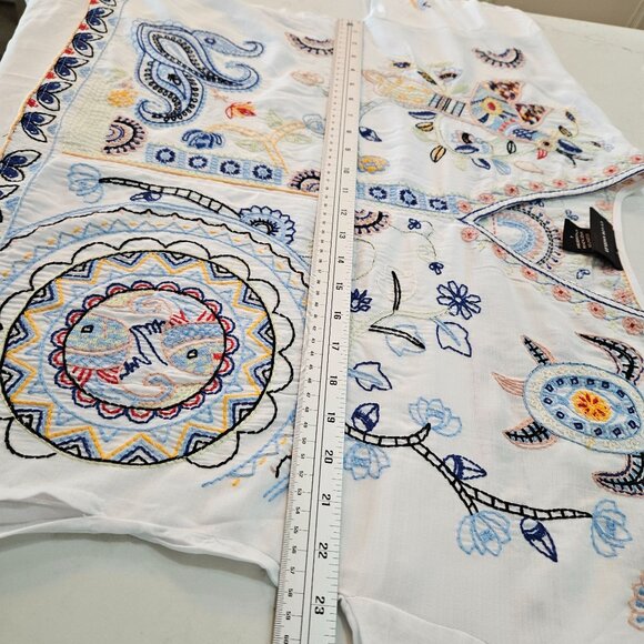 Liv Los Angeles Top Large White Embroidered Boho Floral Turtles Birds - Picture 8 of 12